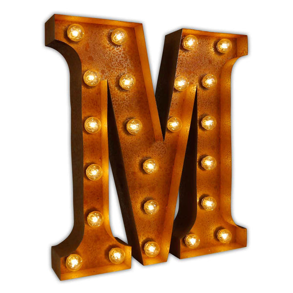 VINTAGE MARQUEE LETTER LIGHT M IN CIRCUS FAIRGROUND STYLE WITH LIGHTBULBS